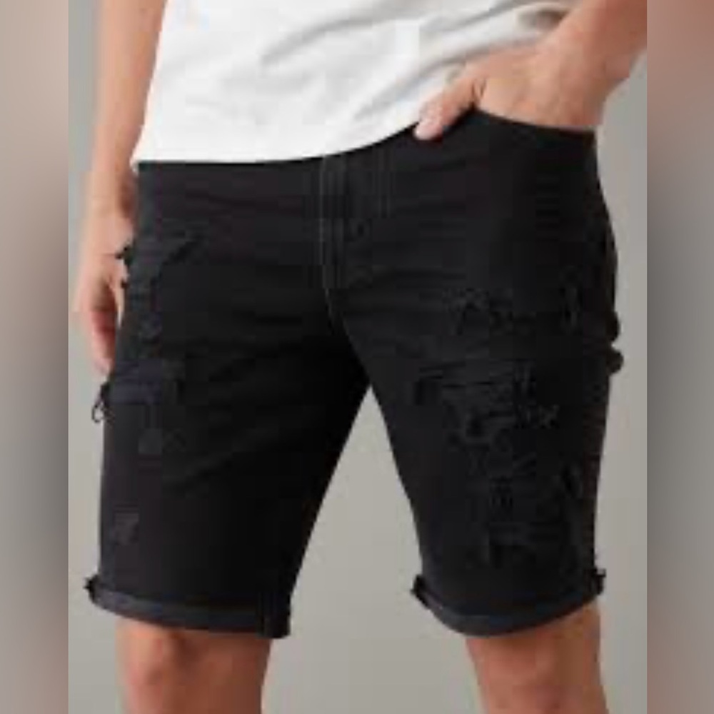 American Eagle Patched Denim Short Black Size 36 EUC
